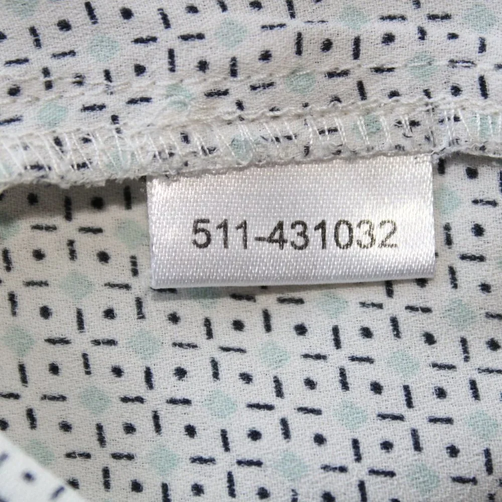 Ann Taylor Factory Women's White With Navy Pattern Tie Neck Long Sleeve Blouse ~ - Picture 8 of 8